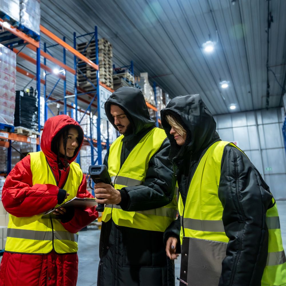 E-commerce fulfilment centre with automated conveyor system and mezzanine pick layout