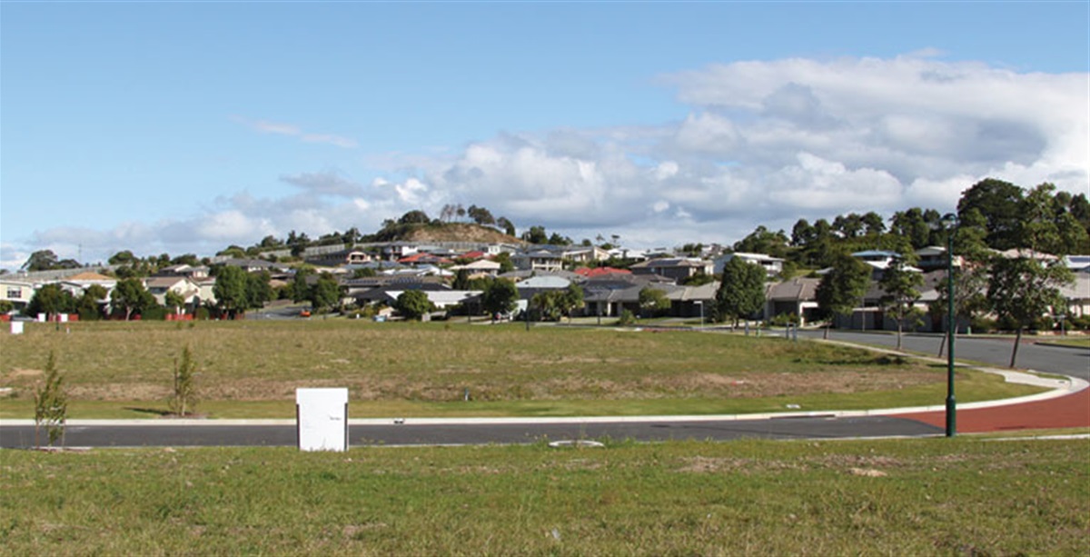 Subdivision plan overlaid on a parcel of development land