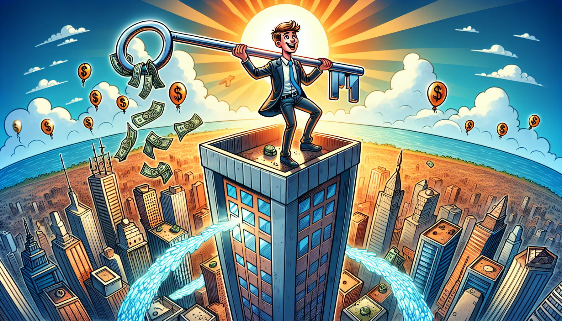 Cartoon drawing of a business owner with immediate cash flow